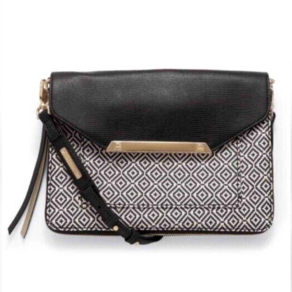 Stella & Dot Black and White Crossbody Bag with Gold Accents